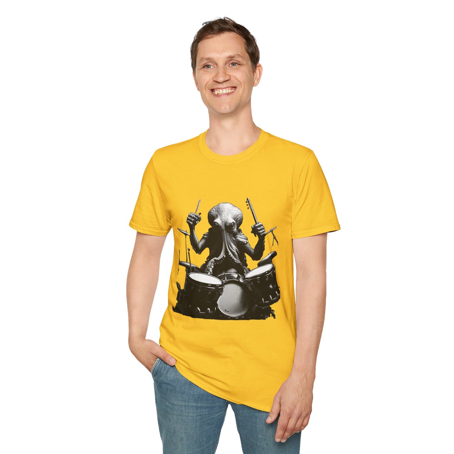 Octo-Beats" Drumming Octopus T-ShirtUnisex Softstyle T-Shirt