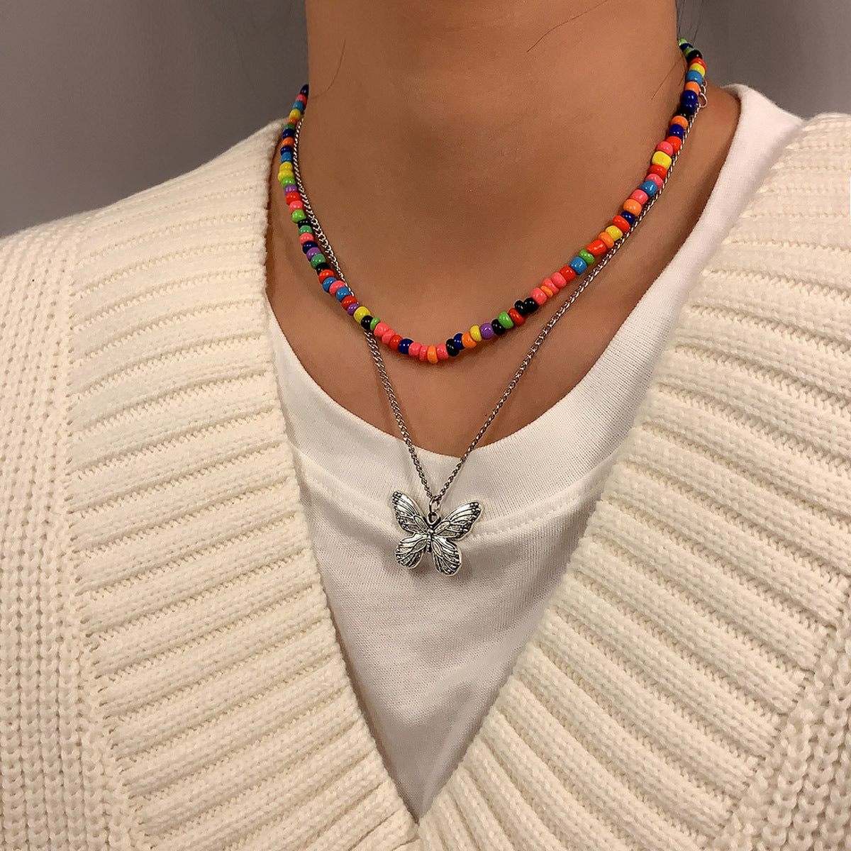 Fashion Handmade Beaded Butterfly Necklace
