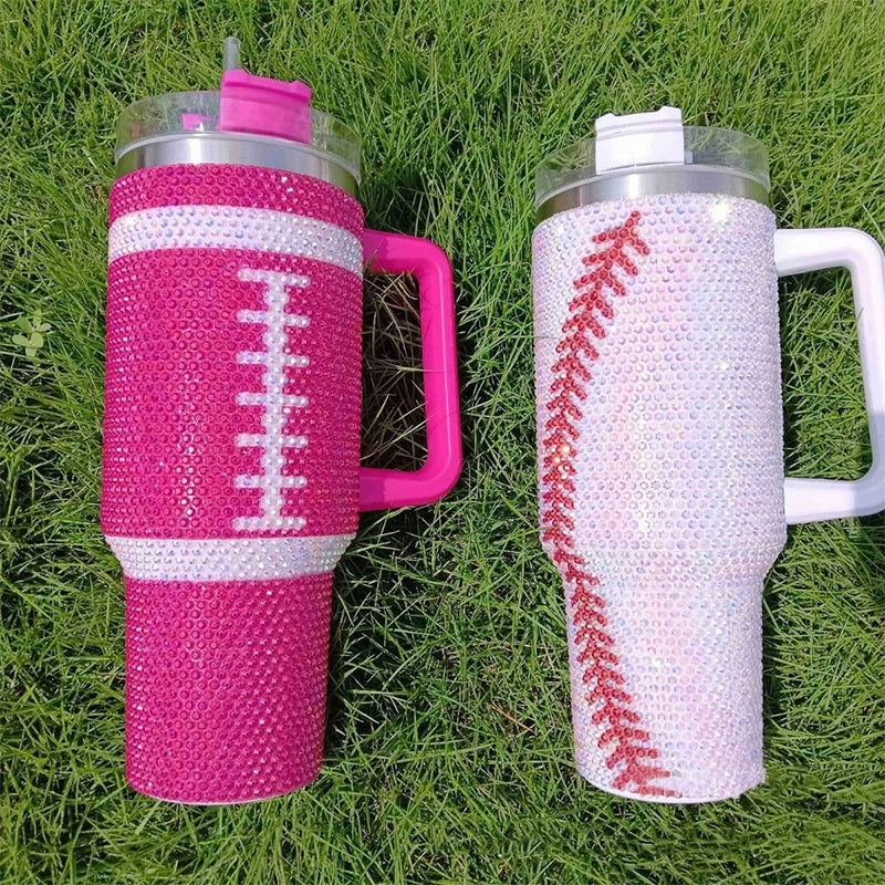 Glitter Coffee Mug with Handle, Cow Print Diamond Tumbler, Stainless Steel Water Bottle,