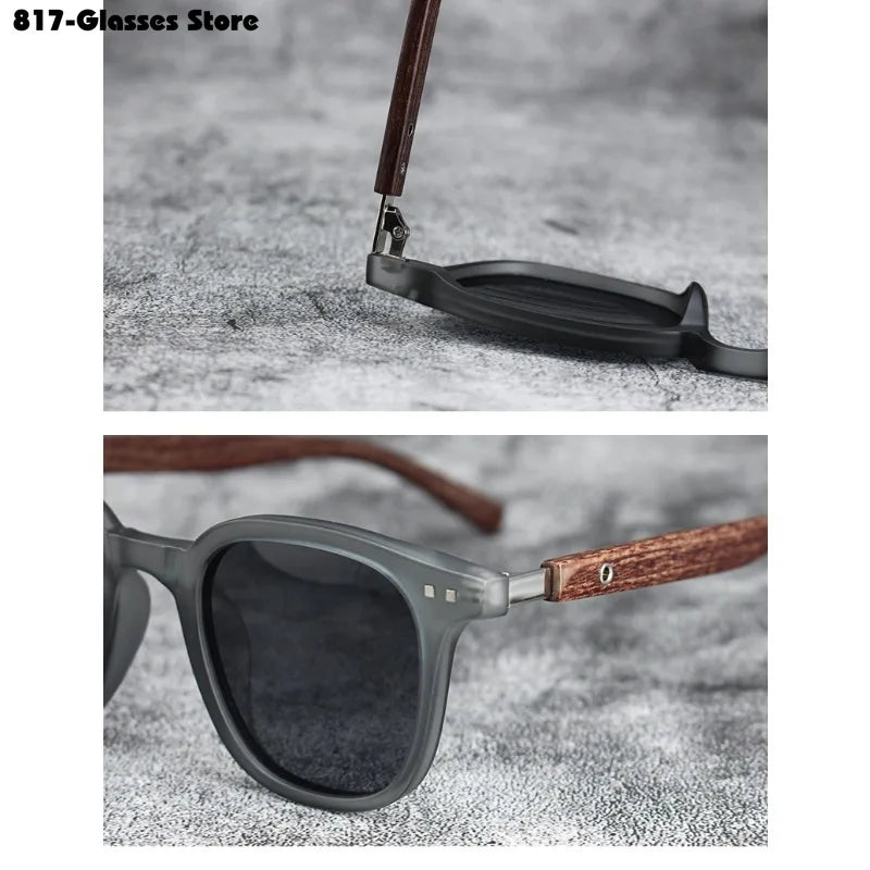 Trendy Retro Wood Grain Polarized UV Protection Eyewear
