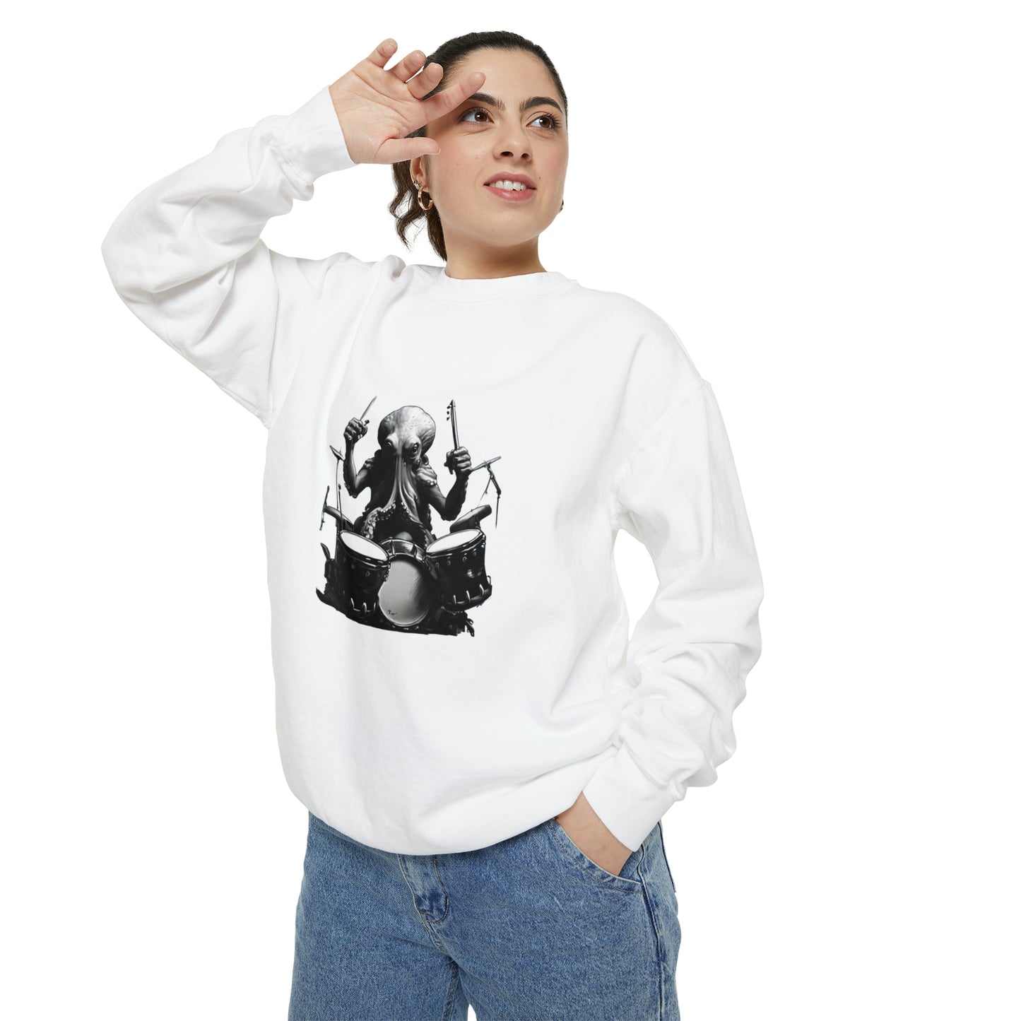 Octopus playing drums Unisex Garment-Dyed Sweatshirt