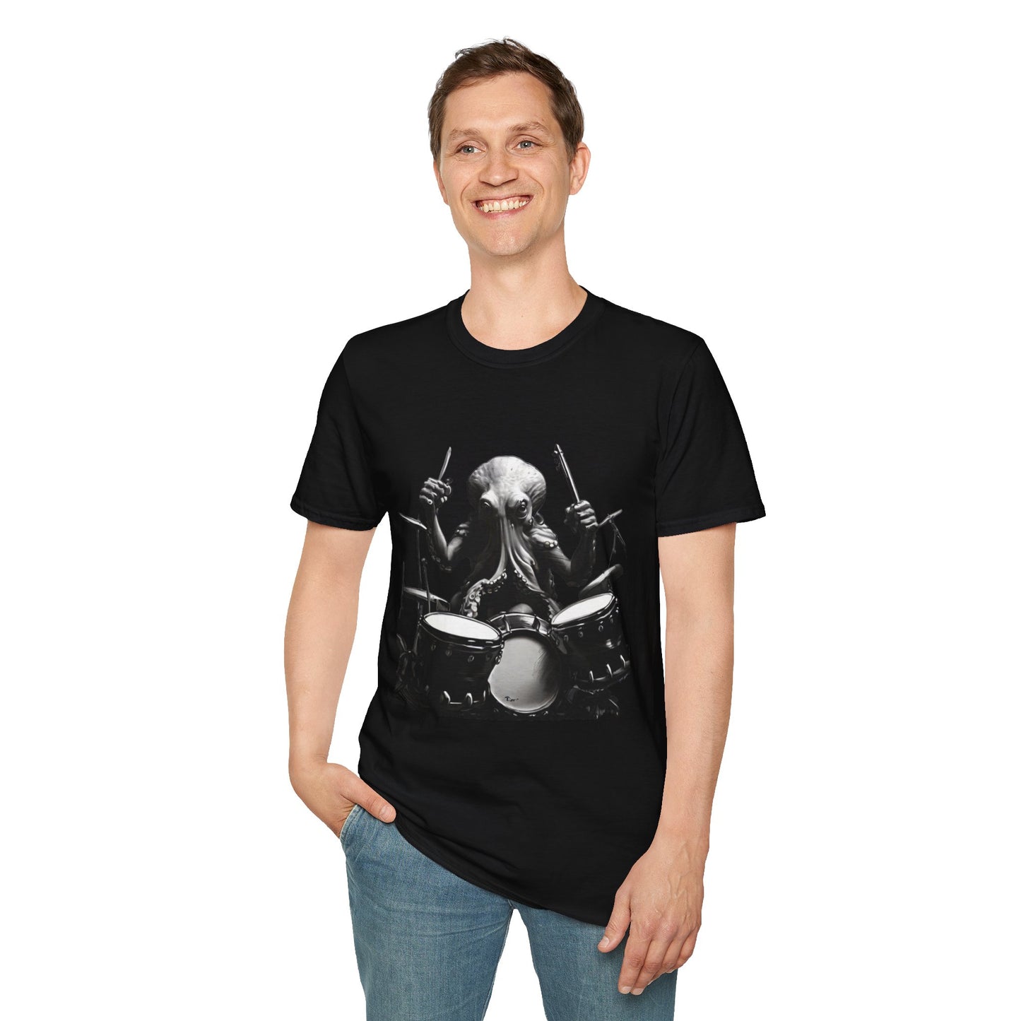 Octo-Beats" Drumming Octopus T-ShirtUnisex Softstyle T-Shirt