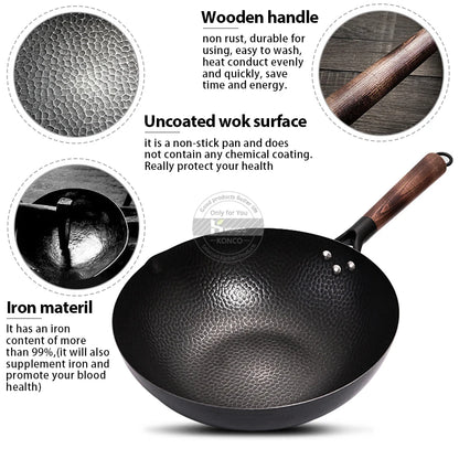 Konco Iron Cast Wok Non-coated Pot
