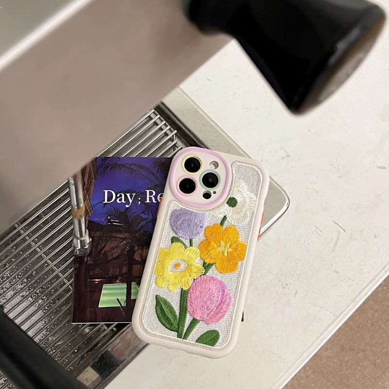Exquisite Floral Blooming Embroidered Phone Case for iPhone
