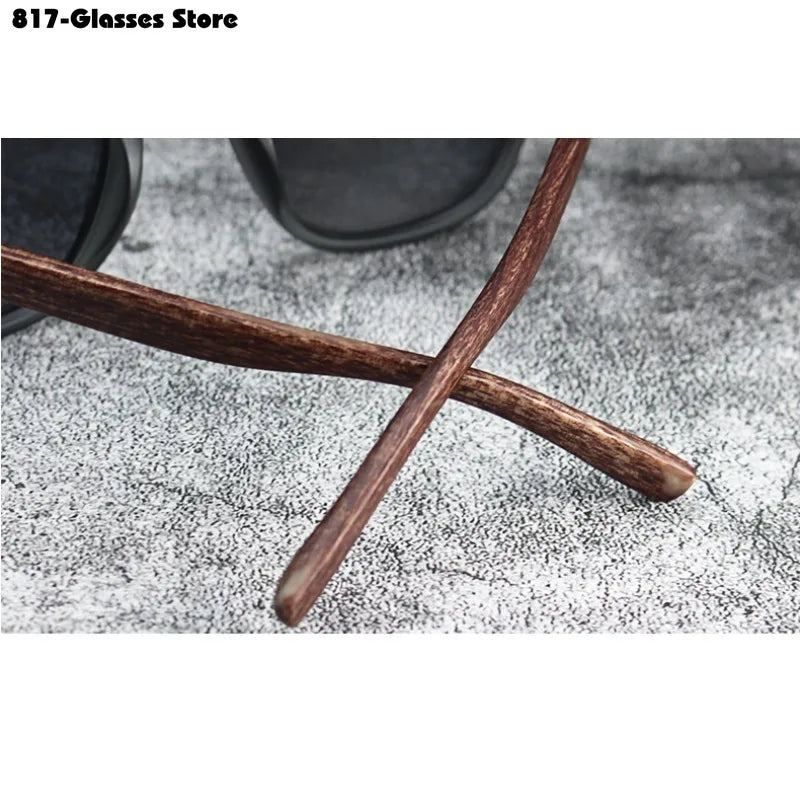 Trendy Retro Wood Grain Polarized UV Protection Eyewear