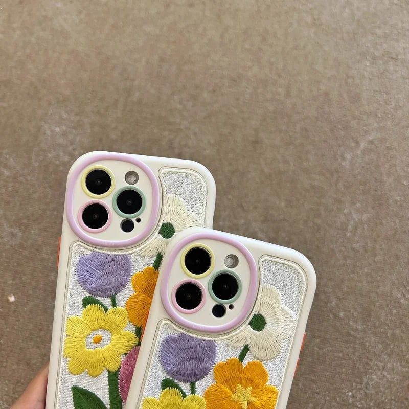 Exquisite Floral Blooming Embroidered Phone Case for iPhone