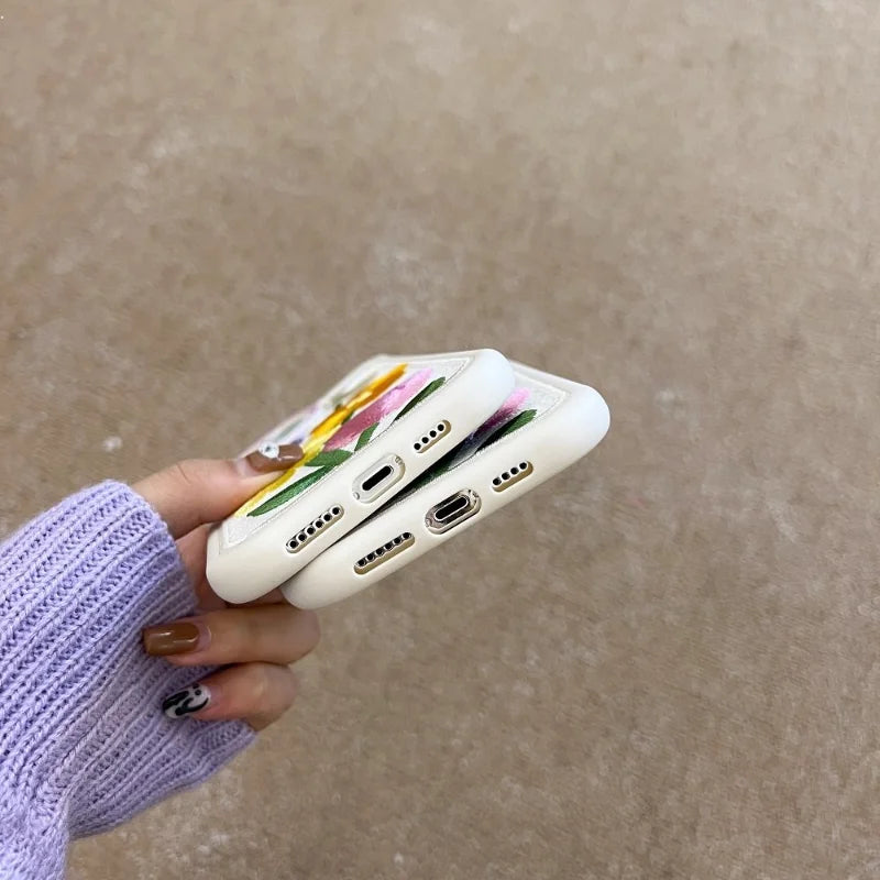 Exquisite Floral Blooming Embroidered Phone Case for iPhone