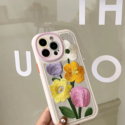 Exquisite Floral Blooming Embroidered Phone Case for iPhone