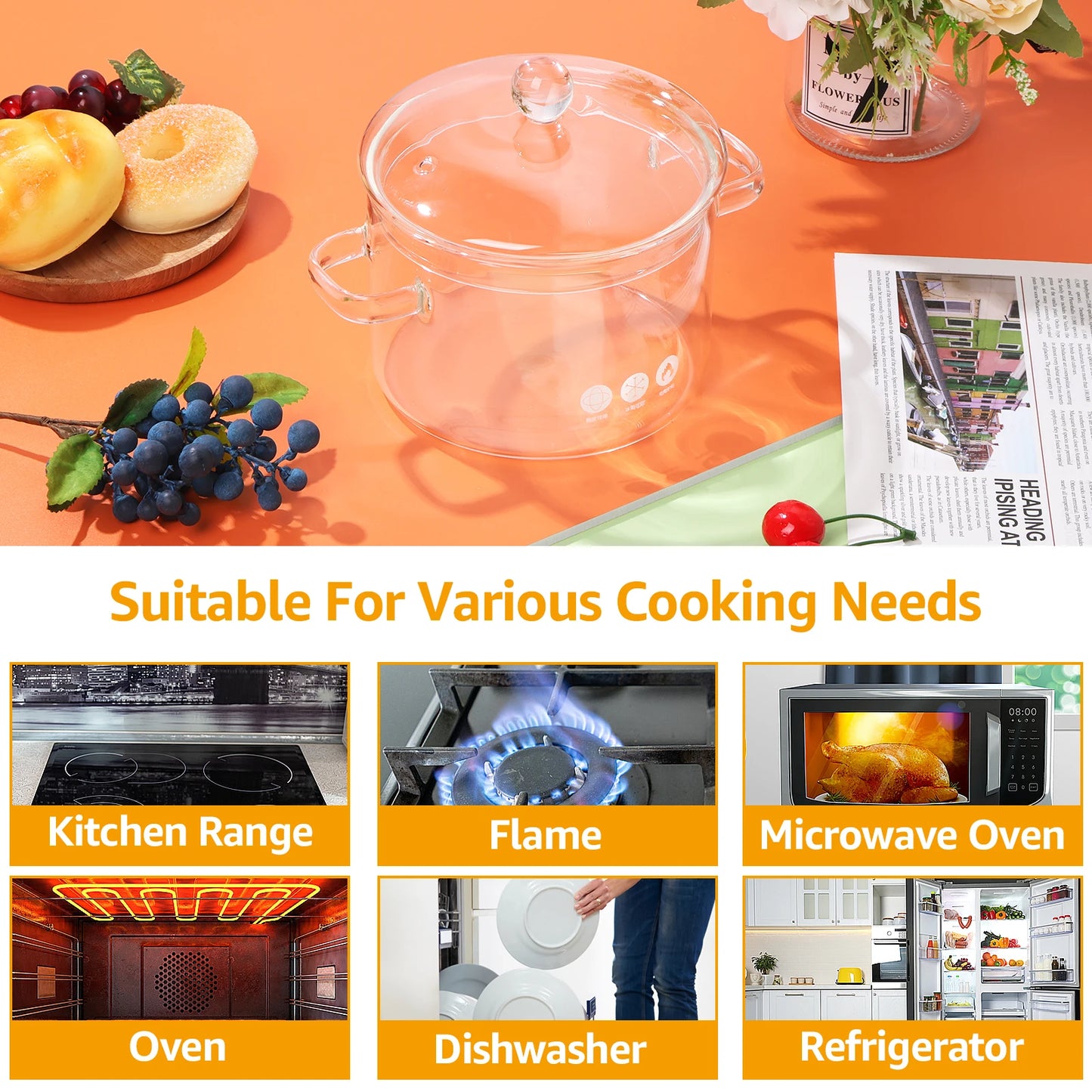 1.5/1.6L Glass Saucepan | Clear Heat Resistant