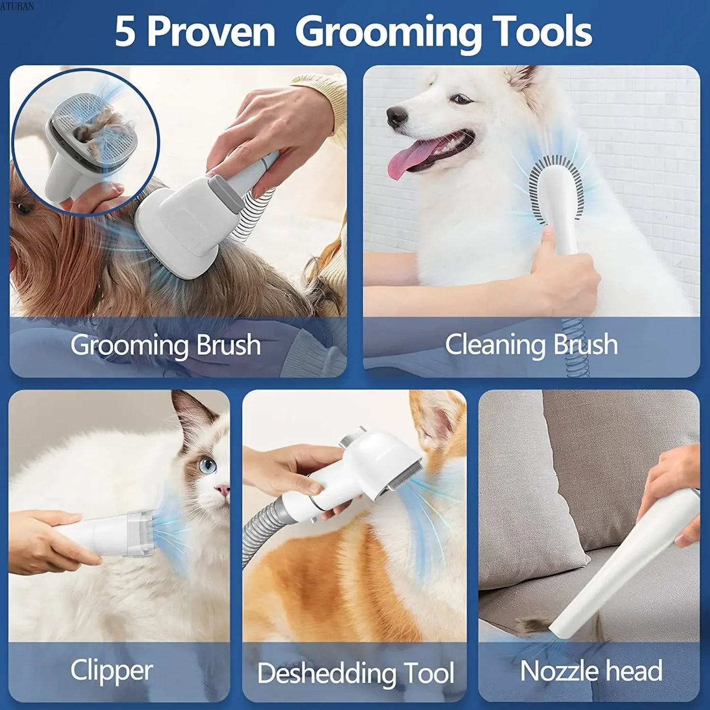 ATUBAN Pet Grooming Vacuum & Dog Grooming Kit with 2.3L Capacity