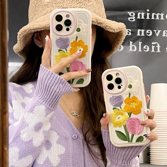 Exquisite Floral Blooming Embroidered Phone Case for iPhone