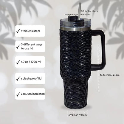 Glitter Coffee Mug with Handle, Cow Print Diamond Tumbler, Stainless Steel Water Bottle,